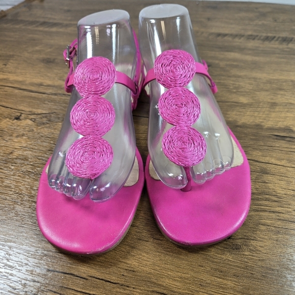Jack Rogers Worth Raffia Bubblegum Hot Pink Thong Sandals - Picture 11 of 12